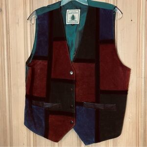 Vintage Y2K suede color block witchy vest western dress north west territory lg